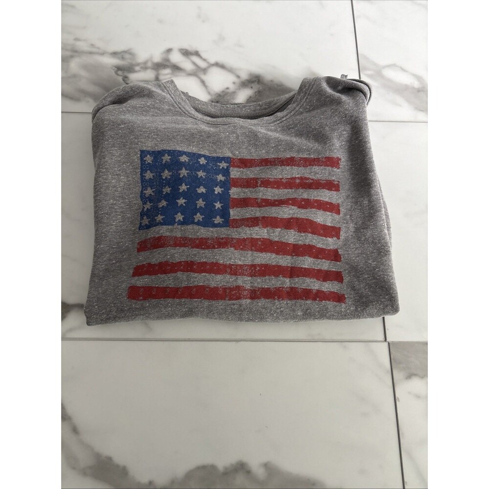 Lucky Brand Women Medium Gray Distressed American Flag USA Pullover Sweatshirt - Picture 10 of 10